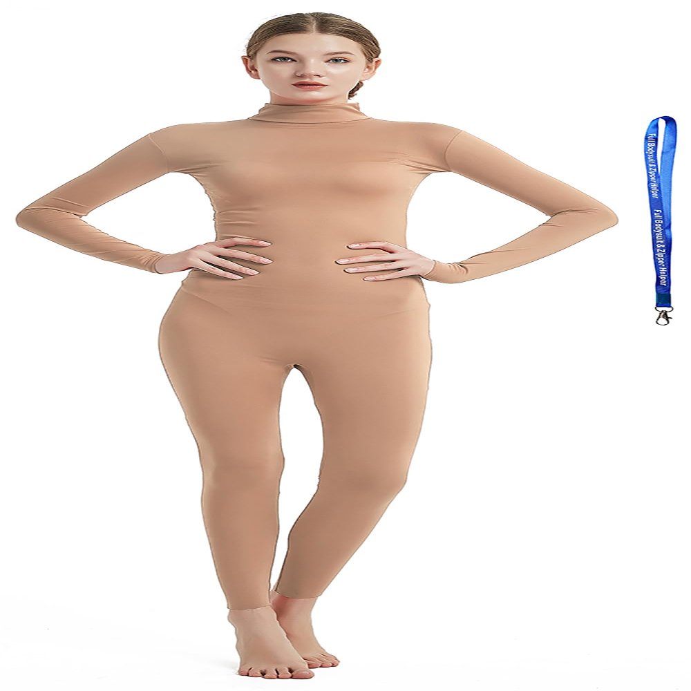 Full Bodysuit With Zipper Helper Womens Costume Without Hood and Gloves Socks Spandex Zentai Unitard (Medium, Nude)
