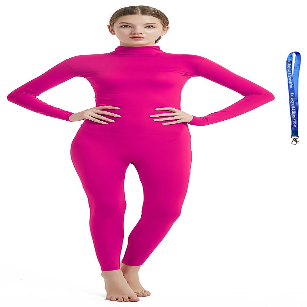 Full Bodysuit With Zipper Helper Womens Costume Without Hood and Gloves Socks Spandex Zentai Unitard (X-Large, Hot Pink)
