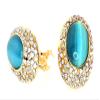 Charming Created Eagle Eye Cat's Cabochon, Simulated Rhinestone"CLIP-ON" Earrings (Olympic Blue) view 1