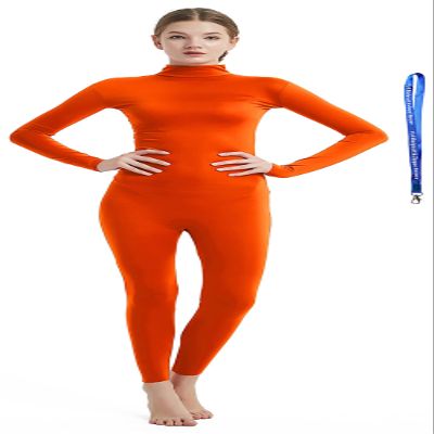Full Bodysuit With Zipper Helper Womens Costume Without Hood and Gloves Socks Spandex Zentai Unitard (Medium, Orange)