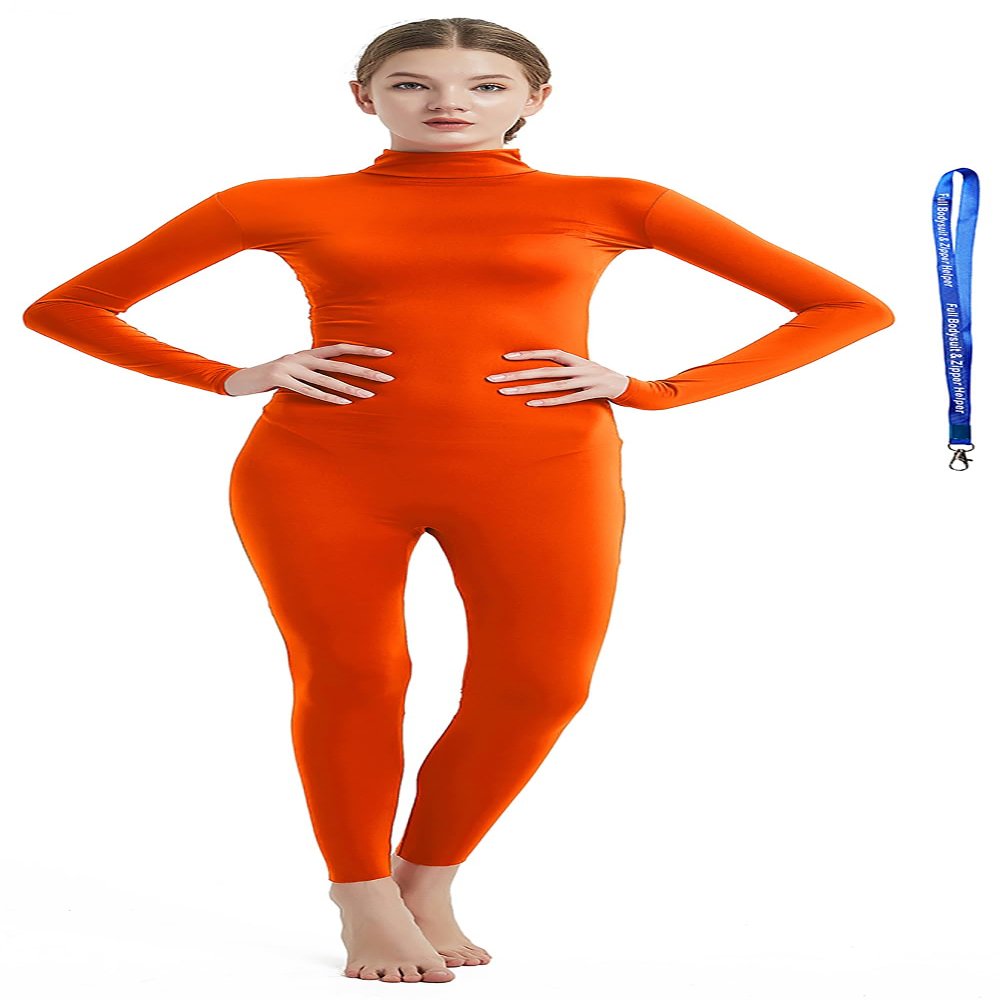 Full Bodysuit With Zipper Helper Womens Costume Without Hood and Gloves Socks Spandex Zentai Unitard (Medium, Orange)