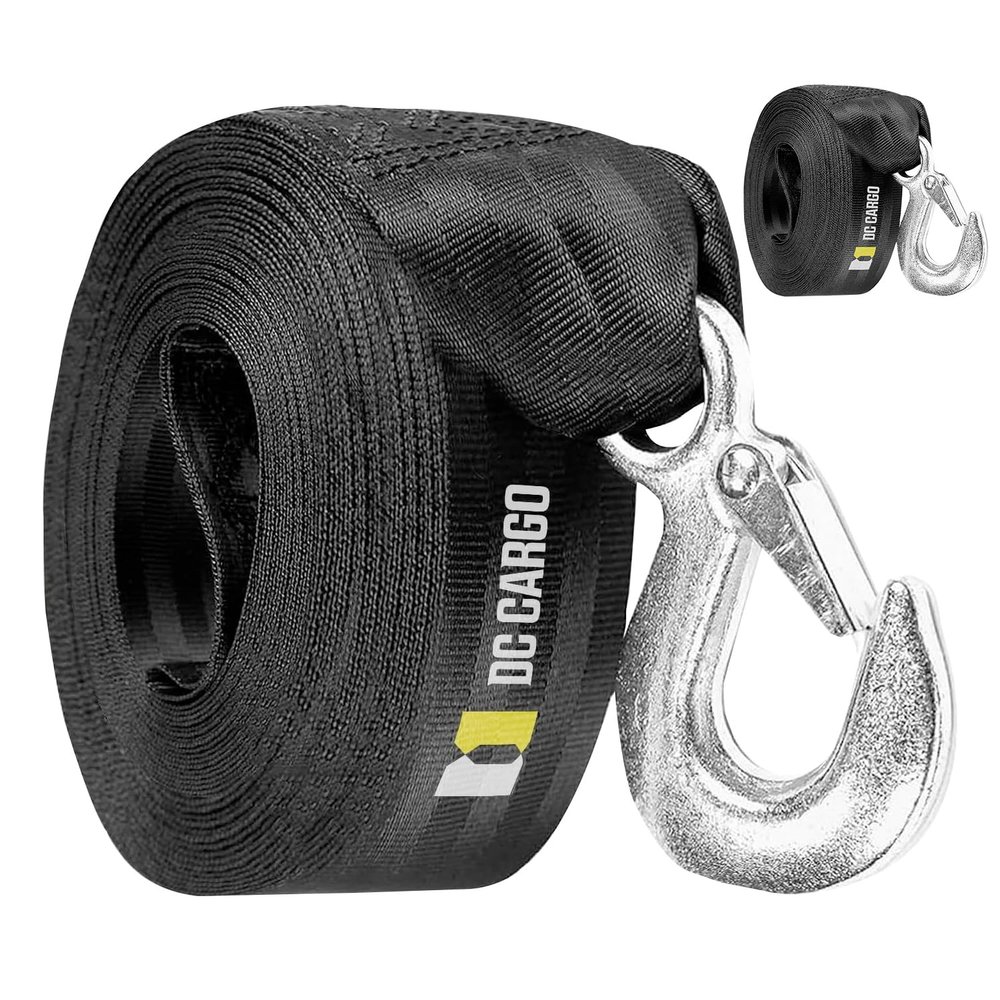 DC Cargo Mall Heavy Duty Boat Trailer Winch Strap with Hook - 2" x 20' (2 Pack) - 9,000 lbs Breaking Strength, Fits Both Hand-Crank and Electric Winches