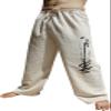RaanPahMuang Cotton Lounge Lizard Pullstring Pants Calligraphy Screen Print, X-Small-Small, Painting Art - Cream view 1