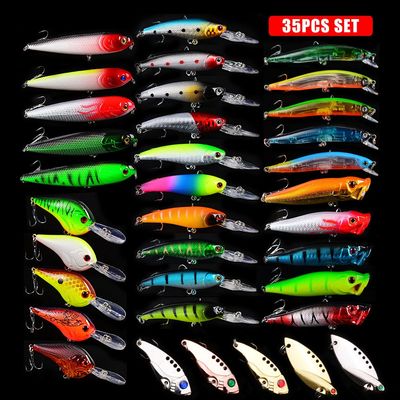 LENPABY Topwater Lures35 PCS Luyaminuo Mixed Bait Set 462GPopper Fishing Lures Set,Crankbait