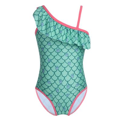 Agoky Little Big Girls Princess Mermaid Tail Swimsuit One Piece Hawaiian Ruffle Swimwear Beach Bathing Suit Green 5-6