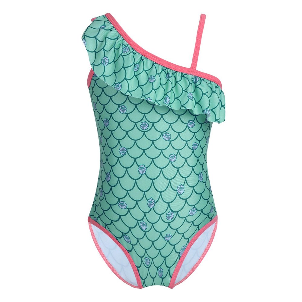 Agoky Little Big Girls Princess Mermaid Tail Swimsuit One Piece Hawaiian Ruffle Swimwear Beach Bathing Suit Green 5-6