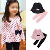 Baby Toddler Girls Kids Autumn Winter Clothes Outfit Cute Dots Print Bow Long Sleeve Top Blouse+Pants Set 2-6 T (2-3 Years Old, Navy) view 2