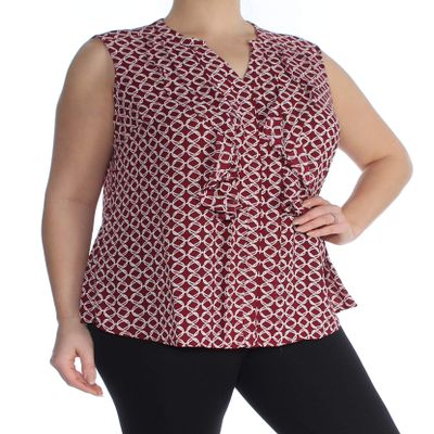 Charter CIub Ruffled Blouse Cranberry Red Combo L