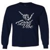 0013. Big Good Vibe Bones Hand Shaka Cool Vintage Hipster Graphic Men's Long Sleeve t Shirt (Navy Blue, Small)