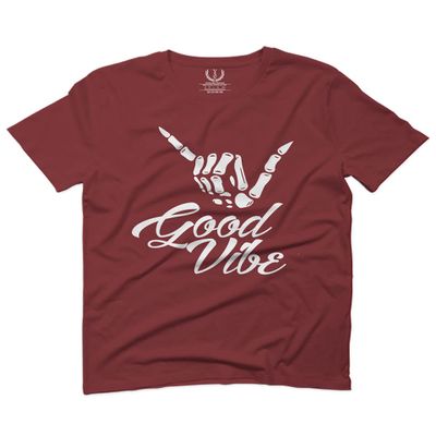 0013. Big Good Vibe Bones Hand Shaka Cool Vintage Hipster Graphic for Men T Shirt (Maroon, 2X Largel)