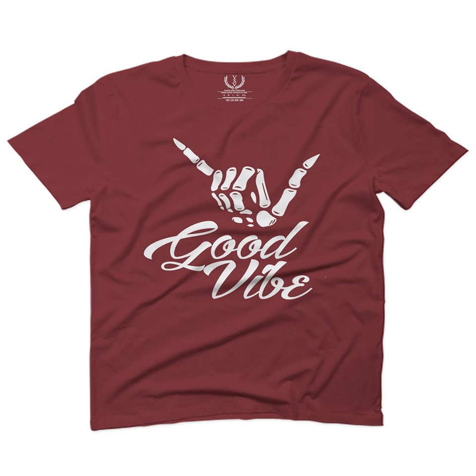 0013. Big Good Vibe Bones Hand Shaka Cool Vintage Hipster Graphic for Men T Shirt (Maroon, 2X Largel)