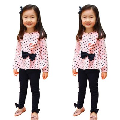 Baby Toddler Girls Kids Autumn Winter Clothes Outfit Cute Dots Print Bow Long Sleeve Top Blouse+Pants Set 2-6 T (3-4 Years Old, Pink)