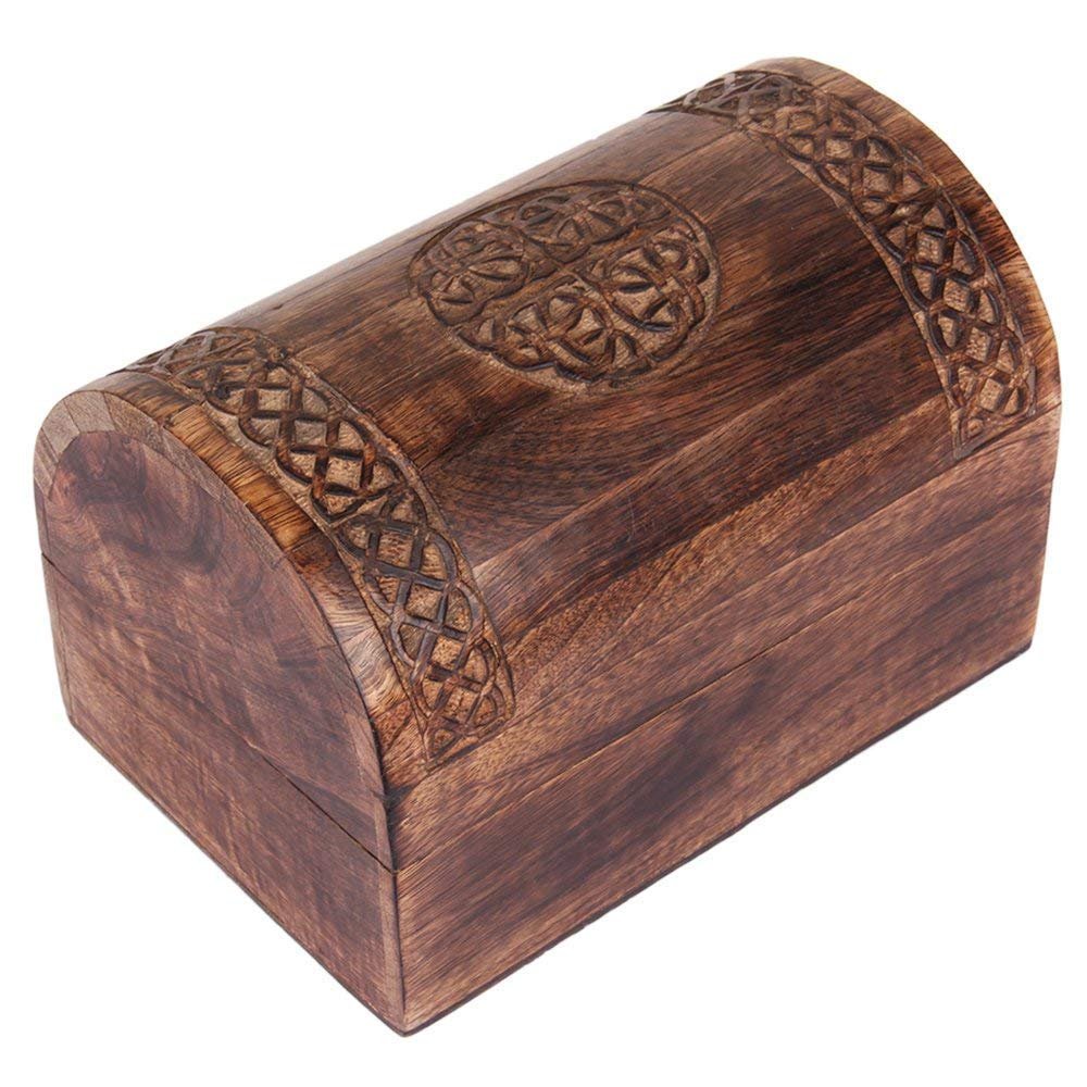 Beautiful Birthday Gift Ideas Handmade Decorative Wooden Jewelry Box With Celtic Carving Jewelry Organizer Keepsake Box Treasure Chest Trinket Holder Watch Box Storage Box 9 x 6 Inches