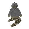 2Pcs Newborn Baby Boys Clothes Long Sleeve Stripe Hooded Sweater Tops + Camouflage Pants Outfits Set