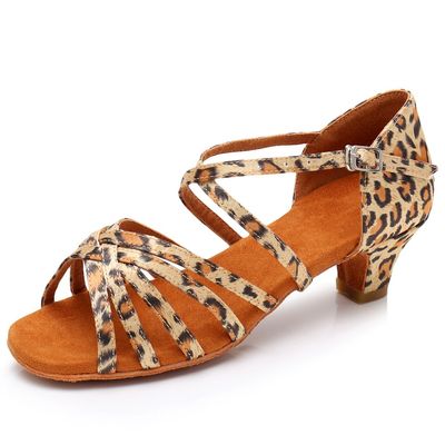 HIPPOSEUS Girls Latin Salsa Dance Shoes Leopard Salsa Ballroom Danc Party Shoes, 6 M Big Kid