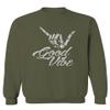 0013. Big Good Vibe Bones Hand Shaka Cool Vintage Hipster Graphic Men's Crewneck Sweatshirt (Olive, Small) view 1