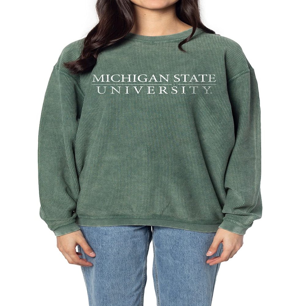 chicka-d Women's Corded Crew Sweatshirt, Green, Medium