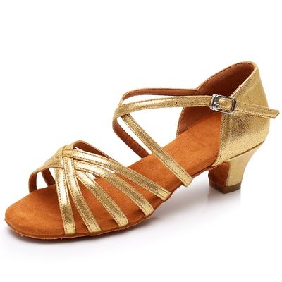 HIPPOSEUS Girls Latin Salsa Dance Shoes Gold Salsa Ballroom Danc Party Shoes, 3.5 M Big Kid