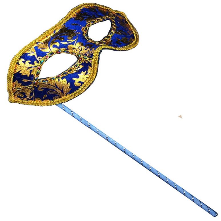 AZYOUNG Men's Masquerade Christmas Halloween Ball Party Half Face Masks on Stick (Blue)