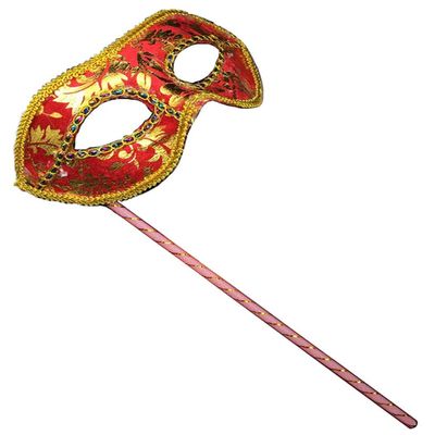 AZYOUNG Men's Masquerade Christmas Halloween Ball Party Half Face Masks on Stick (Red)