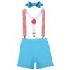 Cake Smash Outfit Baby Boys 1st 2nd Birthday Bloomers Diaper Cover + Bow Tie + Y-back Suspenders Pants Boxer Shorts Tuxedo Clothes 3Pcs Set for Photo Shoot Prop Party Light Blue + Red Chevron 12-18M view 1
