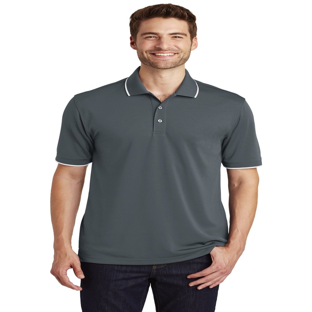 Port Authority Dry Zone UV Micro-Mesh Tipped Polo K111, Graphite/White, Small