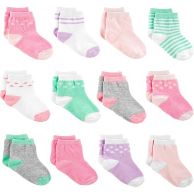 Simple Joys by Carter's Baby Girl's 12-Pack Socks Sockshosiery, pink/purple/mint, 12-24 Months