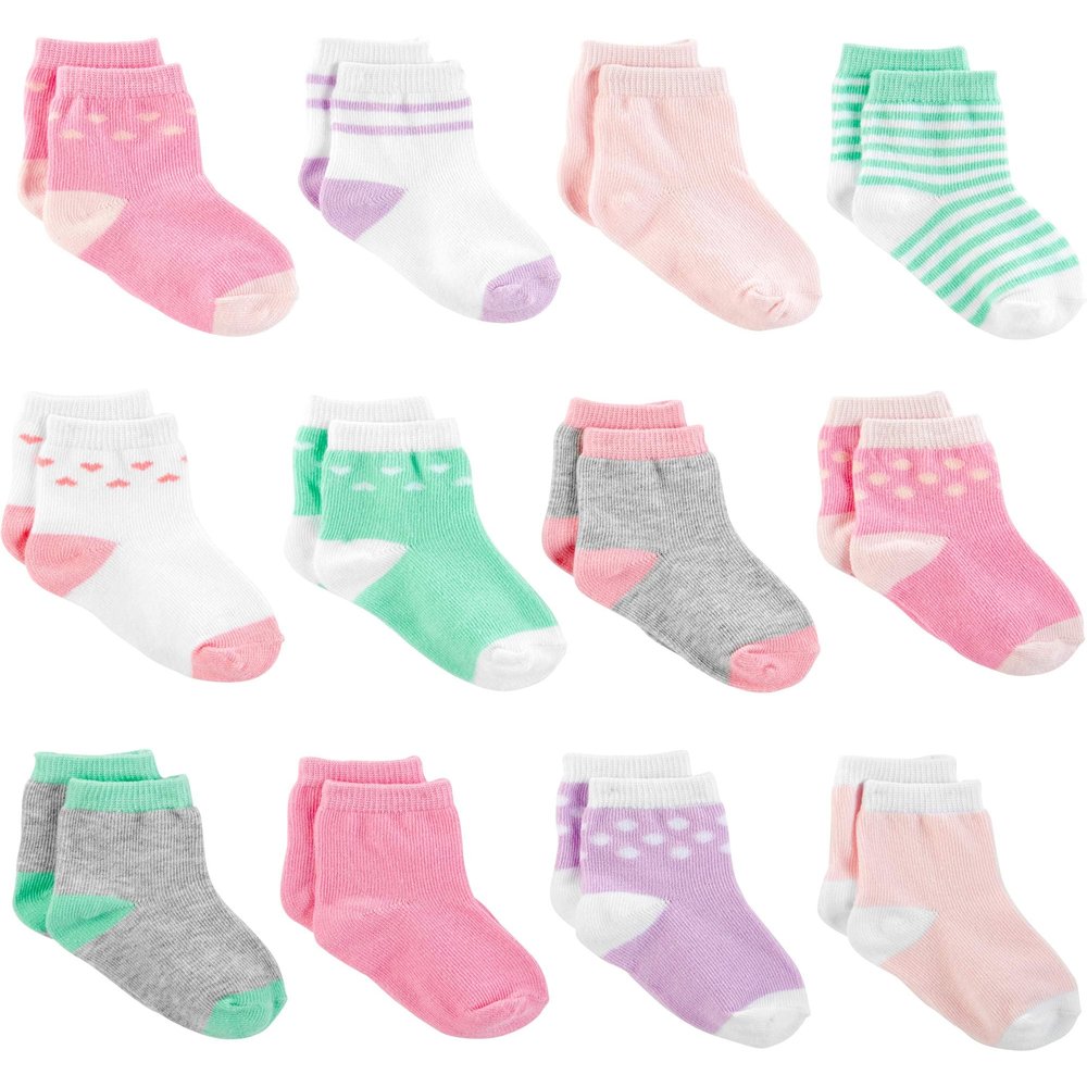 Simple Joys by Carter's Baby Girl's 12-Pack Socks Sockshosiery, pink/purple/mint, 12-24 Months