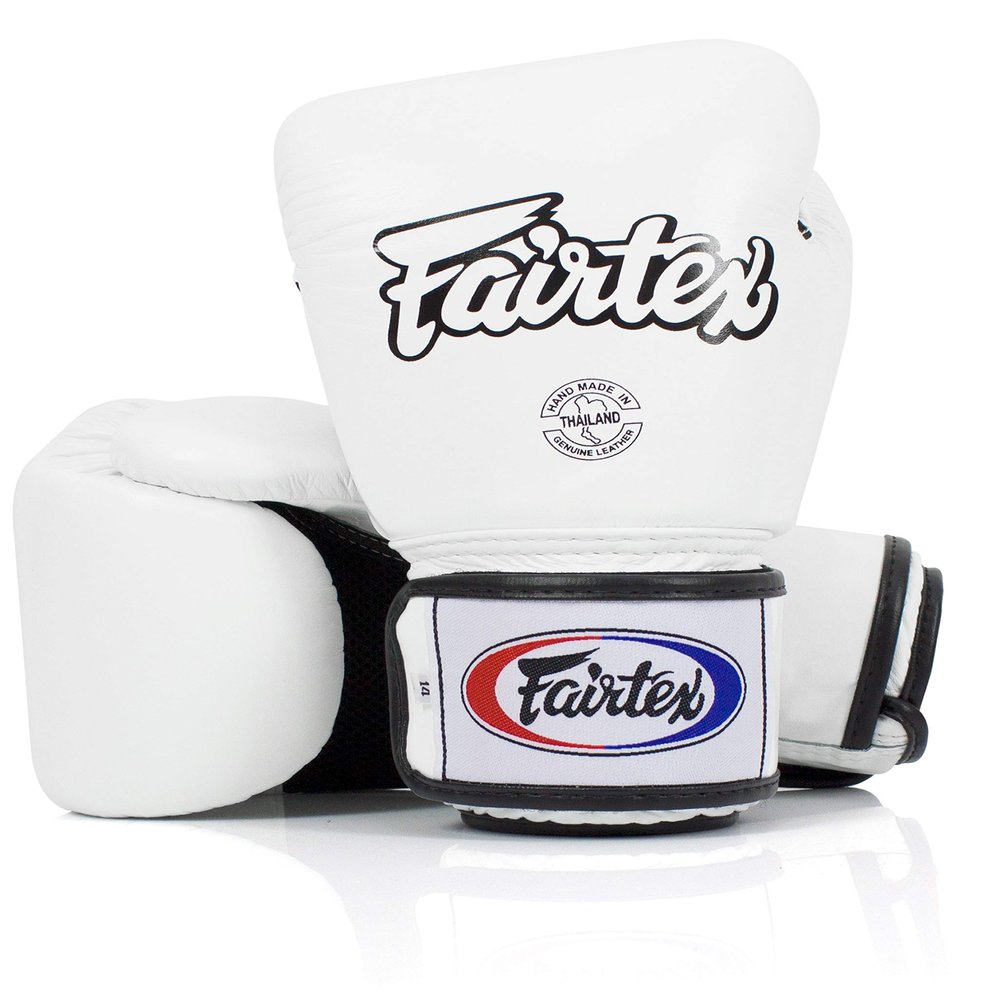 Fairtex BGV1BR Muay Thai Boxing Breathable Gloves for Men, Women, Kids | MMA Gloves, Kickboxing, Gym, Workout | Premium Quality, Light Weight & Shock Absorbent 16 oz Boxing Gloves-White