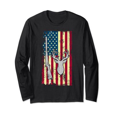 HUNTING DEER SKULL ANTLER RIFLE GUN LONG SLEEVE SHIRT