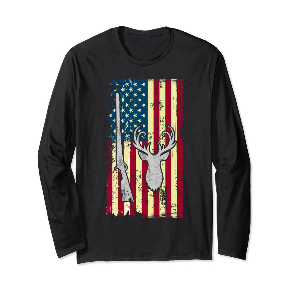 HUNTING DEER SKULL ANTLER RIFLE GUN LONG SLEEVE SHIRT