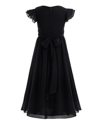 Agoky Flower Girls Ruched Chiffon Weeding Bridesmaid Dresses Flutter Sleeves Pageant Prom Long Dress Black 8