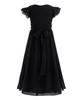 Agoky Flower Girls Ruched Chiffon Weeding Bridesmaid Dresses Flutter Sleeves Pageant Prom Long Dress Black 8 view 1