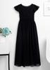 Agoky Flower Girls Ruched Chiffon Weeding Bridesmaid Dresses Flutter Sleeves Pageant Prom Long Dress Black 8 view 4