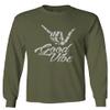 0013. Big Good Vibe Bones Hand Shaka Cool Vintage Hipster Graphic Men's Long Sleeve t Shirt (Olive, Medium)