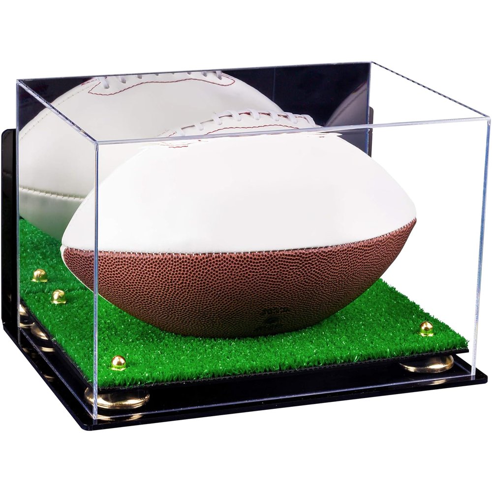 Football Display Case, Durable Clear Display Case with Mirror & Truf Base, Wall MountedCase for Full Size Footballs, Sports Memorabilia, Collectibles, Keepsakes, Autographed Balls Items (A004-GR)