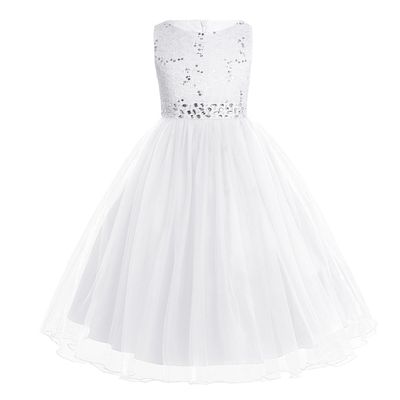 Agoky Flower Girl Dress Junior Bridesmaid for Wedding Kids Lace Birthday Party Maxi Dress Pageant Ball Gowns White 14
