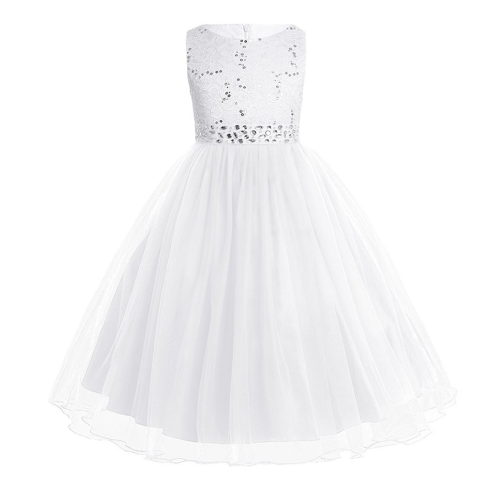 Agoky Flower Girl Dress Junior Bridesmaid for Wedding Kids Lace Birthday Party Maxi Dress Pageant Ball Gowns White 14