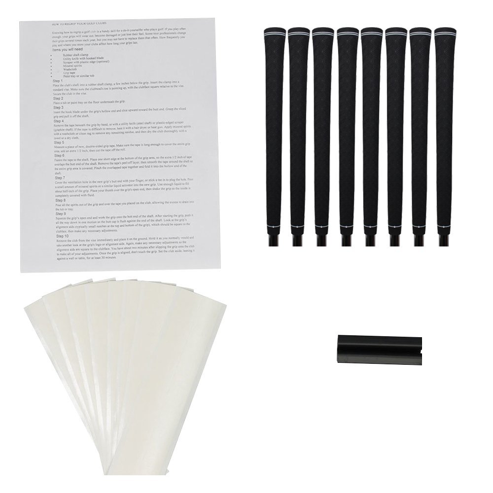 Tour Pro Soft Black Standard Size Golf Grips and Grip Kit (8 grips, grip tape, clamp, instructions)