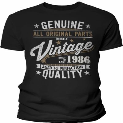 40th Birthday Gift Shirt for Men - Genuine Vintage 1986 Aged to Perfection - Black-002-4X