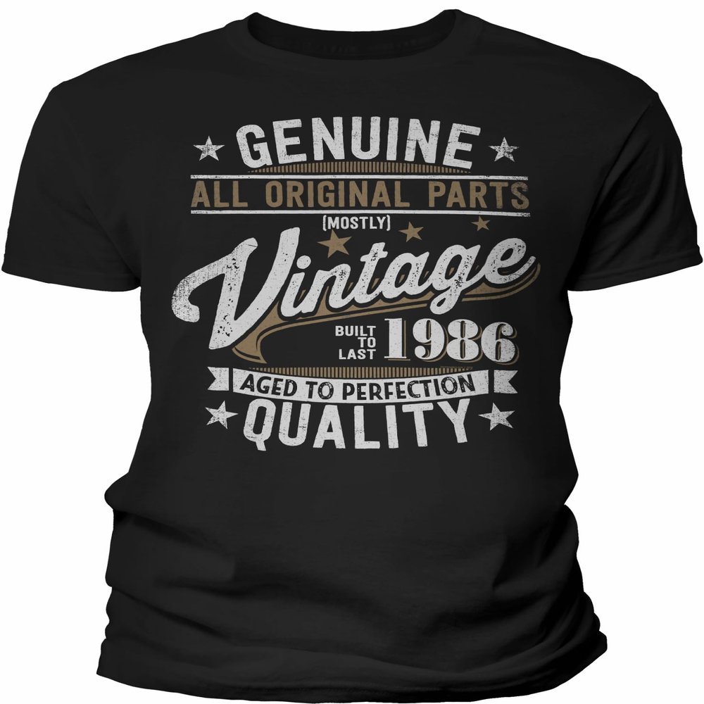 40th Birthday Gift Shirt for Men - Genuine Vintage 1986 Aged to Perfection - Black-002-4X