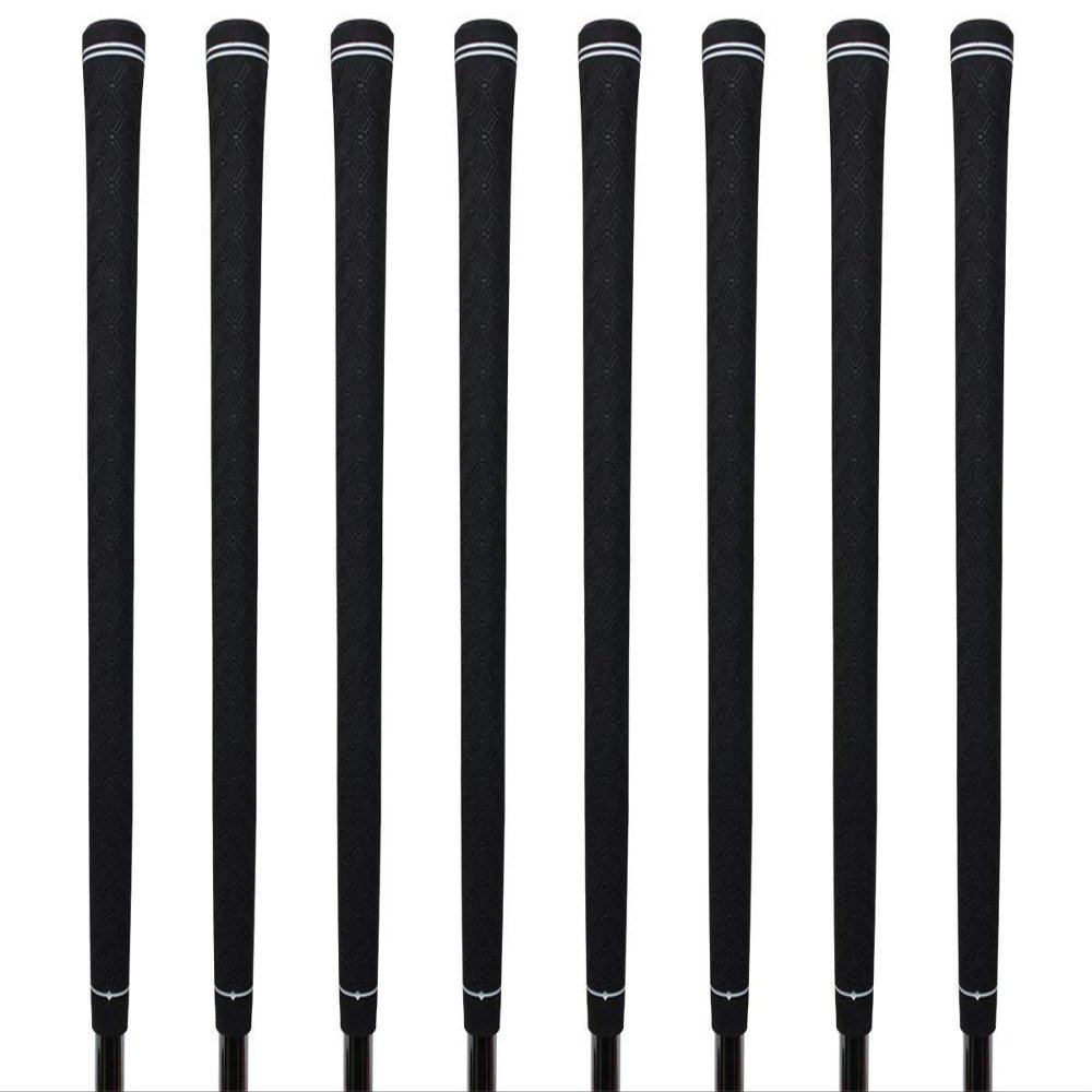 Tour Pro Soft Black Standard Size Golf Grips and Grip Kit + Utility Hook Blade (8 grips, grip tape, clamp, grip removal hook blade, instructions)