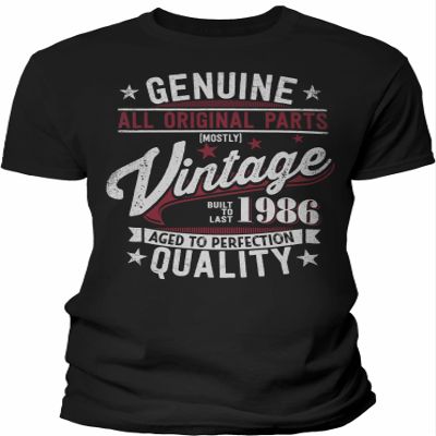 40th Birthday Gift Shirt for Men - Genuine Vintage 1986 Aged to Perfection - Black-006-4X