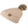 C.C Thick Cable Knit Faux Fuzzy Fur Pom Fleece Lined Skull Cap Cuff Beanie, New Beige view 2