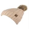 C.C Thick Cable Knit Faux Fuzzy Fur Pom Fleece Lined Skull Cap Cuff Beanie, New Beige view 3
