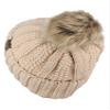 C.C Thick Cable Knit Faux Fuzzy Fur Pom Fleece Lined Skull Cap Cuff Beanie, New Beige view 4