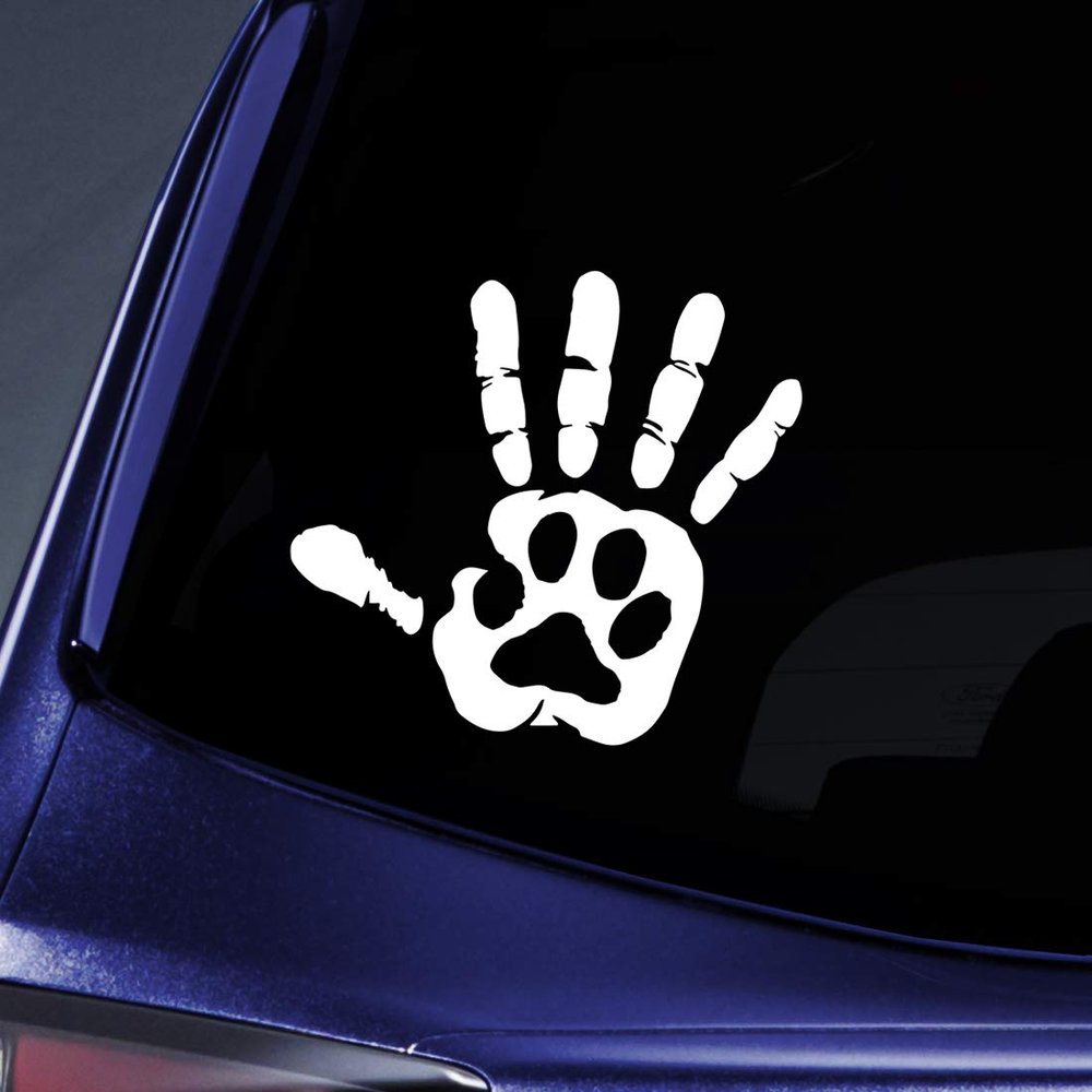 Bargain Max Decals Paw Hand Print Silhouette Sticker Decal Notebook Car Laptop 5.5" (White)