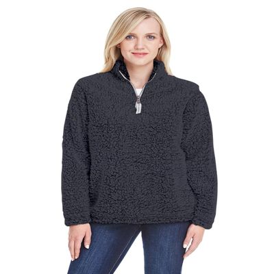 J America Ladies' Epic Sherpa 1/4 Zip 2XL BLACK