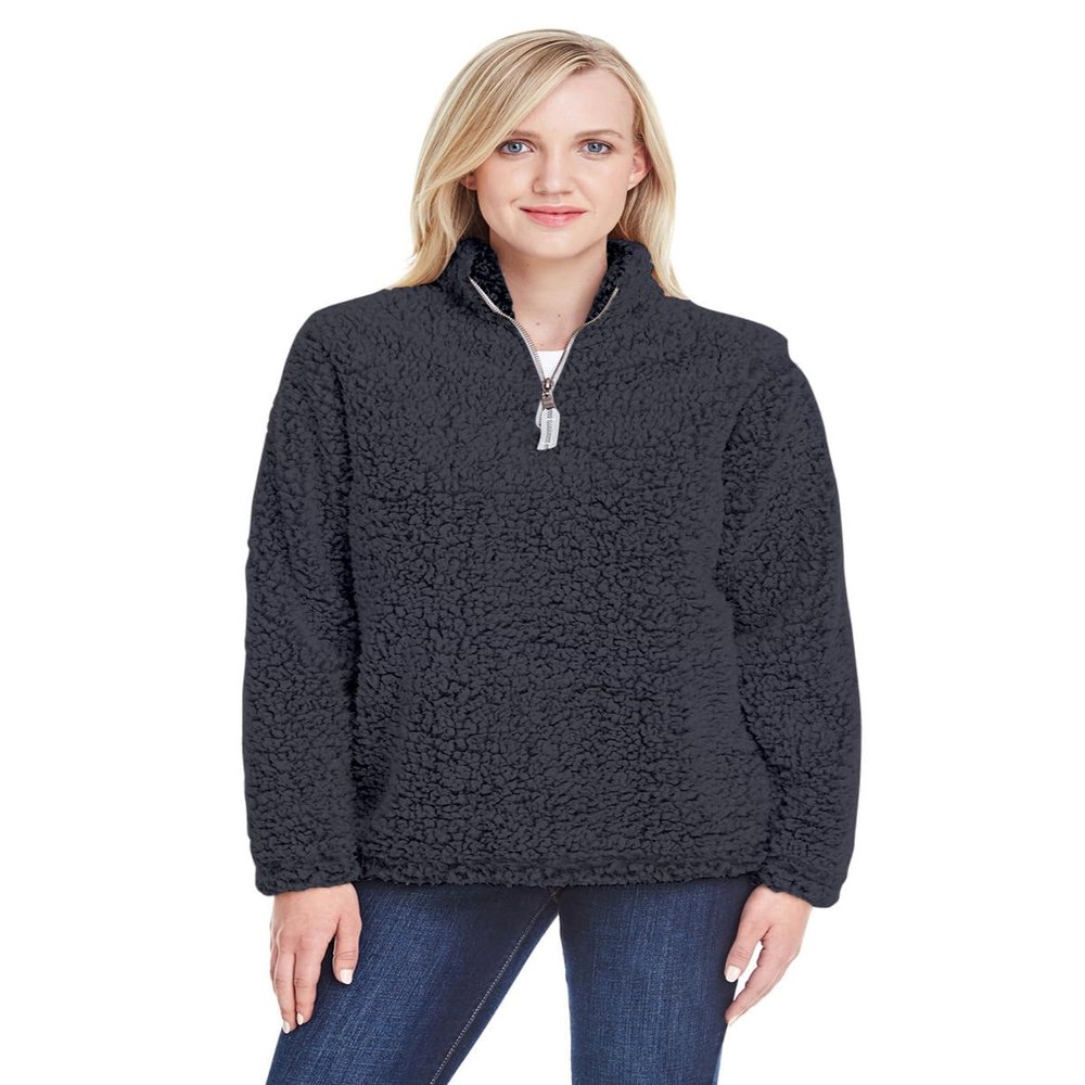 J America Ladies' Epic Sherpa 1/4 Zip 2XL BLACK