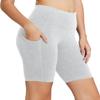 baleaf Biker Shorts Women Yoga Gym Workout Spandex Running Volleyball Tummy Control Compression with Pockets 8" Light Grey S view 1